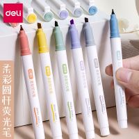 High-end Original powerful highlighter macaron light rouge fluorescent pen office student color pen round rod eye-catching key mark hand-drawn hand-painted marker pen large-capacity rough line examination review 6-color set