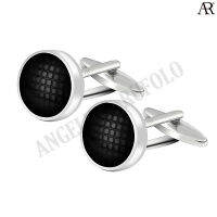 ANGELINO RUFOLO Cufflink(คัฟลิงค์) ดีไซน์ Black Fiber-Swipe to Switch กระดุมข้อมือคัฟลิ้งโรเดียมคุณภาพเยี่ยม ตัวเรือนสีเงิน ประดับตกแต่งด้วย Black Fiber