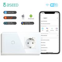 BSEED Smart Wifi Touch Switch 1/2/3 Gang EU Standard EU Socket Work With Tuya Google Smart Home Crystal Glass Panel Smart Switch