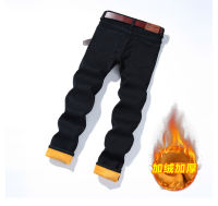 Winter High Quality Fleece Jeans Casual Slim Jeans Mens Straight Pencil Pants Fashion Mens Street Tight Mens Denim Trousers