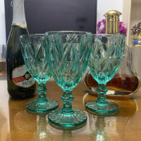 3pcs lot Aquamarine Diamonds Relief Wine Glass Goblet Color Retro Juice Drinking Cup Spirits Wedding Party Wine Glasses 300ml