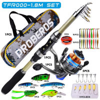 escopic Fishing Rod Reel Combos Set 1.8M Carbon Fiber Fishing Pole With Full Kits Carrier Bag For Beginner Travel น้ำเค็ม