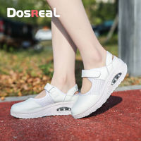 Dosreal รองเท้าลิ่มสำหรับผู้หญิงเกาหลีรองเท้าผ้าใบรองเท้าผู้หญิงขนาดบวก 42 หนาด้านล่างสีขาวรองเท้าระบายอากาศสบายๆผู้หญิงรองเท้า