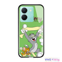 Volans เคส Vivo ลาย Y36 5G น่ารักสำหรับผู้หญิง,เคสฝาหลังกระจกนิรภัยมันวาวลายการ์ตูนสำหรับผู้หญิงแมวหนูกันกระแทก