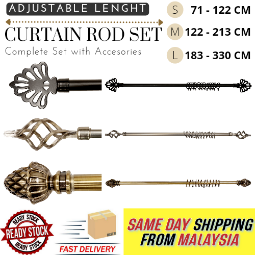 Extendable Curtain Rod Complete Set Rod Langsir Besi Batang Langsir