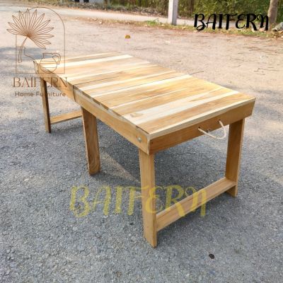โต๊ะพับ โต๊ะปิกนิก โต๊ะปิคนิค ขนาด 100*50*สูง45 ซม. งานไม้สักแท้ (งานยังไม่ทำสีใดๆ)
