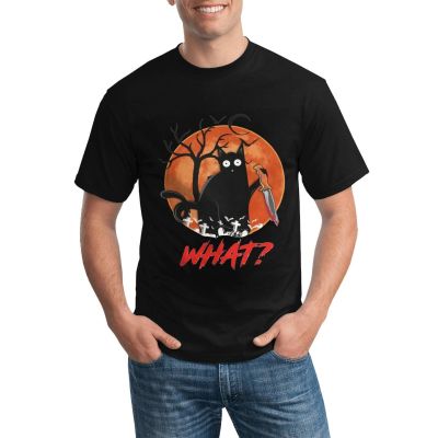 Hip Hop Comics Cute Men Tshirt What Funny Black Cat Murderous Cat With Knife Halloween Various Colors Available