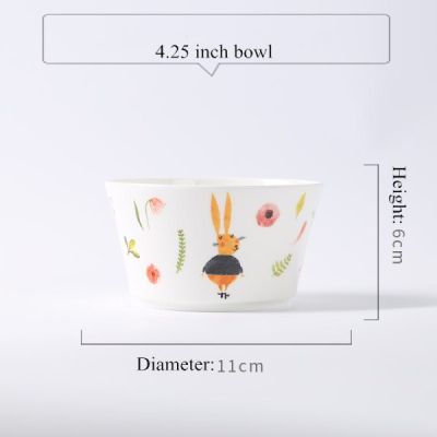 Cute Ceramic small Bowl Korean White Porcelain Bowl Fruit Salad Bowl Children Rice Bowl Cartoon Tableware Animal Pattern