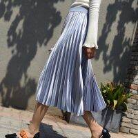 [COD] and winter new Korean version of metallic satin accordion pleated a-line Kong style chic high waist mid-length