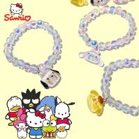 Sanrio Cinnamoroll Kuromi Pompom Purin สร้อยข้อมือลูกปัด Pochacco น่ารักกลิตเตอร์ดีใสเครื่องประดับแฟชั่นคู่