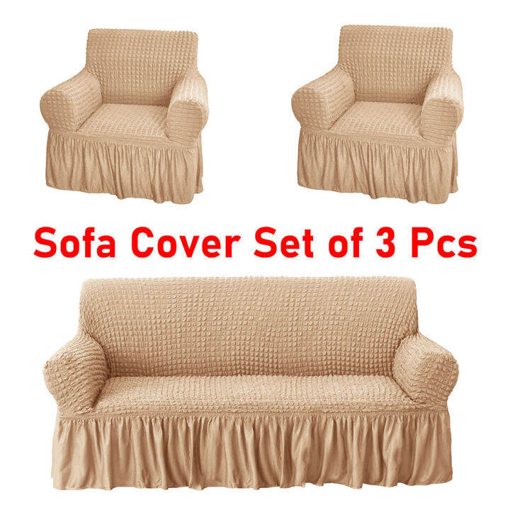 Sofa Cover Set of 3 Pcs Elastic Seersucker for 3 Seater and 2 Single