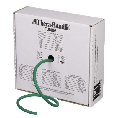 THERABAND Resistance Tubes, Professional Latex Elastic Tubing, Upper &amp; Lower Body, Core Exercise, Physical Therapy, Lower Pilates, At-Home Workout, &amp; Rehab, 25 Foot, Green, Heavy, Intermediate Level 1 Green - Heavy