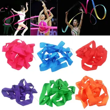 2M/4M Rhythmic Gymnastics Equipment Stick Twirling Dance Ribbons Rainbow  Color Sparkling Performance Props for Art Dances