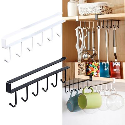 Bathroom Storage Metal Kitchen Under Shelf Cabinet Cupboard Mug Cups Utensil Holder Hook Rack Organizer Hanging Rack Holder Bathroom Counter Storage