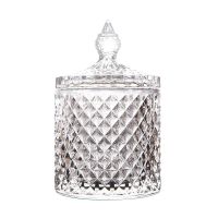 【LZ】™✵  Frasco De Armazenamento De Vidro Listrado De Diamante Com Tampa Porca Caixa De Doces Vidro De Cristal Do Agregado Familiar Castiçal Artesanato De Recipiente De Alimento Caixa De Jóias