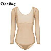 Tiaobug Women Practice Belly Dance Bottoming Bodysuit Mesh Sheer Underbust Leotard With Thong Lady Dance Bodystocking Underwear