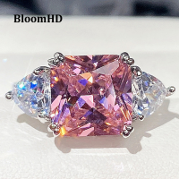 BloomHD Brilliant Square Cubic Zirconia แหวนเงินสีข้อเสนอหมั้นงานแต่งงานแถบเครื่องประดับขนาด6-10