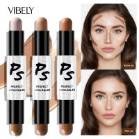 Leach [ส่งเร็วพิเศษ!] VIBELY คอนทัวร์แบบแท่งสองหัวไฮไลท์,คอนทัวร์ใบหน้าเล็มจมูกเงาโกหกแต่งหน้าดินสอเขียนขอบตาหนอนไหม