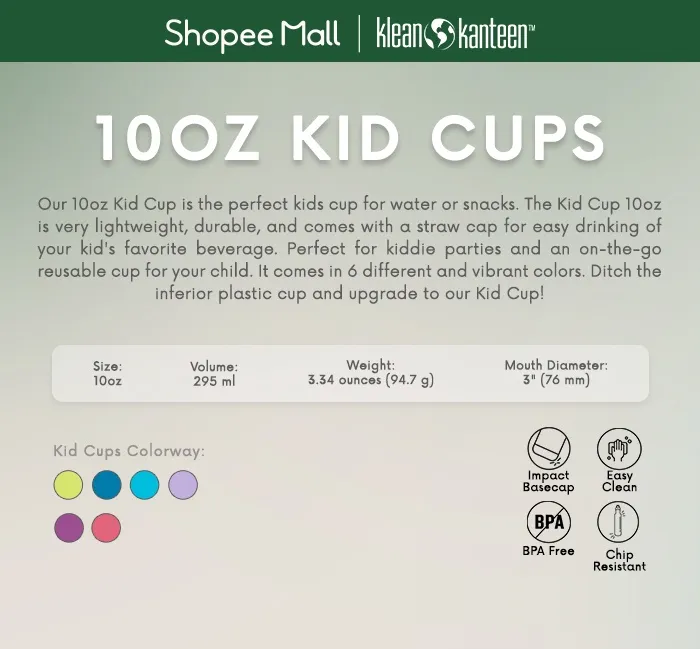 Klean Kanteen Kid Cup 10 oz with Kid Straw Lid Juicy Pear