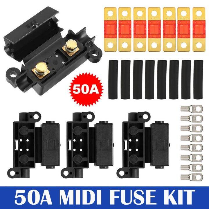 7x 50 AMP Midi Fuses Kit 4 Heavy Duty ANS Holder 8 x SC10 6 Cable Lugs