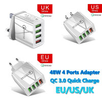 【Worth-Buy】 Daroghawala 48W 4พอร์ตอะแดปเตอร์ QC 3.0ชาร์จเร็ว3.0เครื่องชาร์จ USB ปลั๊กโทรศัพท์มือถือ Au/eu/us/uk ที่ชาร์จความเร็วสูง Adaptor Traveling เครื่องชาร์จติดผนังในบ้าน