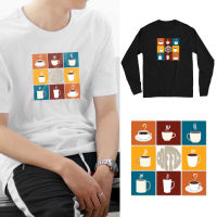 Coffee Grid เสื้อยืดกราฟิกเสื้อยืดเสื้อแขนสั้นชนิดไม่จำกัดเพศผ้าฝ้าย100% เสื้อผ้าฝ้ายสุดเท่