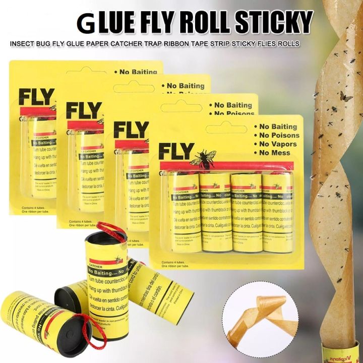 Bowake 4 Rolls Sticky Fly Paper Eliminate Flies Insect Bug Glue Paper  Catcher Trap