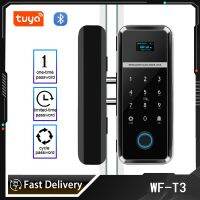 Tuya สมาร์ทประตูกระจกล็อคลายนิ้วมือ WAFU T3รหัสบัตร RFID รีโมทคอนโทรลแอพ Tuya สำนักงานตัวล็อคไฟฟ้า