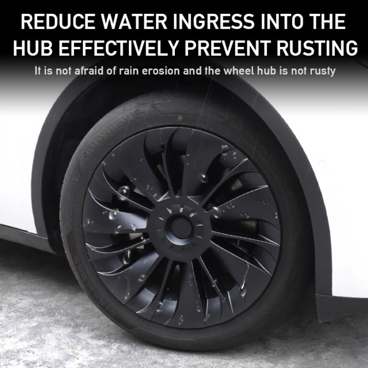 4ชิ้นหมวกดุมล้อขนาด19นิ้วมีฮับแบบไม่สมมาตรอุปกรณ์ตกแต่งรถยนต์สำหรับเทสลารุ่น-y-2018-2023ที่คลุมล้อ