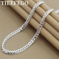 TIEEFEGO 925 Sterling Silver 6mm Side Chain 8/18/20/22/24 Inch Necklace For Woman Men Fashion Wedding Engagement Jewelry Gift