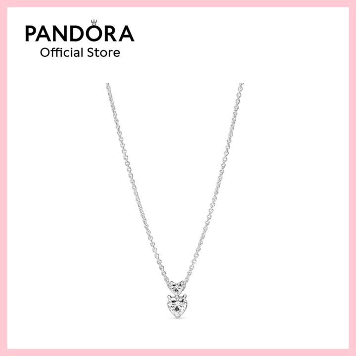 Pandora : Double Heart Pendant Sparkling Collier Necklace