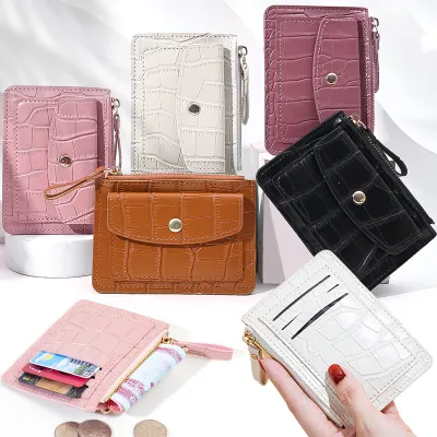 Convenient Small Purse With Zipper Closure Multi-functional Leather Wallet For Women Solid Color Female Card Holder Simple Womens Coin Purse With Zipper Closure Small Slim Wallet For Women