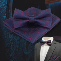 Bowtie Paisley Navy Blue and Red Set โบว์ไทด์ ลายลูกน้ำ พื้นกรมท่าลายแดง (BOWTIE115)