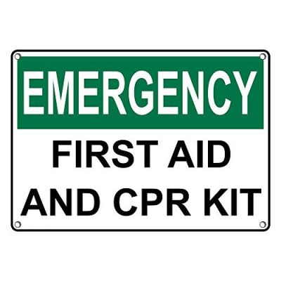 ป้ายชุดปฐมพยาบาล OSHA และ CPR ทำจากพลาสติกกันน้ำมีข้อความภาษาอังกฤษ