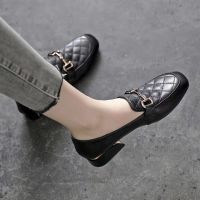 ♟◊ Real soft leather loafers womens single shoes flat 2023 new spring and summer soft leather thick heel British leather shoes womens work shoes