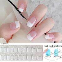 【hot sale】 №△ B50 20Pcs Semi-cure Gel Nail Stickers French White Black Gel Nail Strips DIY Manicure Nail Art Decoration