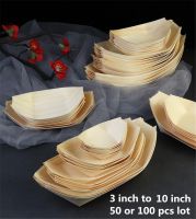 50 100pcs Sushi shushi Wood Boat Natural bamboo Disposable Kayak Salad Dessert Pine cake Boat Snack Bowl mat sushi plate tray