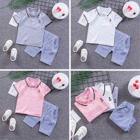 2ชิ้น/เซ็ต Boys Polo Shirt Set Short Sleeve Lapel Anchor Embroidery Shirt Short Pants Two-Piece Set