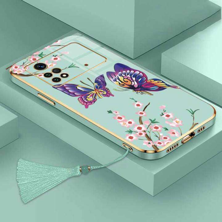 เคสสำหรับ-xiaomi-poco-m4-pro-4g-xiaomi-poco-m4-5g-ผีเสื้อสวยงามหรูหราพร้อมกล้องดอกไม้เคสโทรศัพท์ขอบชุบฝาครอบซิลิโคนนิ่มพร้อมฟรีสายคล้อง