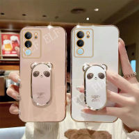 เคสโทรศัพท์ชุบหรูหราสำหรับ VIVO V29 5G ซิลิโคนปลอกอ่อน Vivo V29ปกป้องกล้องฝาหลัง VIVOV29 5G พร้อมที่วางที่วางโทรศัพท์ในรถ