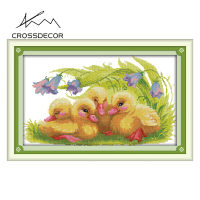 Crossdecor Cross Stitch ชุดด้วยวัสดุชุดสัตว์พิมพ์11CT 14CT ประทับตราผ้าปักปักชุด Diy Dmc Craft Handmade Home ตกแต่งสำหรับ Sala Wall-เด็กเป็ด