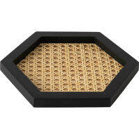 Home Nordic Rattan Woven Wooden Storage Plate Handmade Ins Wind Rectangular Geometric Ornament Key Storage Tray