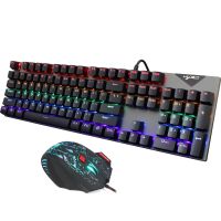 RGB 104Key อุปกรณ์เล่นเกมคีย์บอร์ดเล่นเกมเชิงกลพีซีคีย์แพด5500DPI 7Key เมาส์สำหรับเครื่องพีซีเล่นเกมแบบมีสายแล็ปท็อป