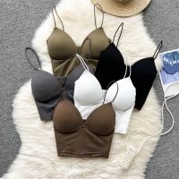 New Ladies Camisole Slim Fit Sexy Stretch Push Up Bra with Chest Pads Cropped Navel Short Tube Top V-Neck Tops Hot Sale