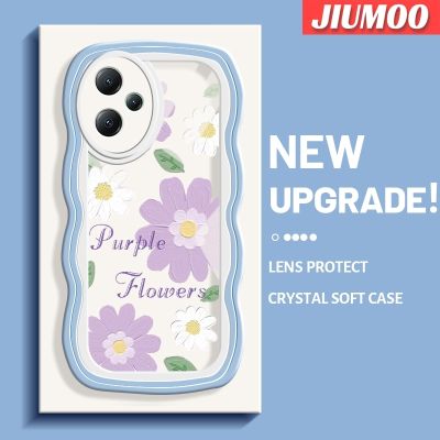 เคส JIUMOO สำหรับ Xiaomi Poco X5 5G Redmi Note 12 5G Note 12 Pro 5G เคสแฟชั่นลายดอกไม้สีม่วงสีสันสดใสขอบครีมเคสโทรศัพท์โปร่งใสซิลิโคนนิ่มปกป้องกล้องอย่างสร้างสรรค์เคสกันกระแทก
