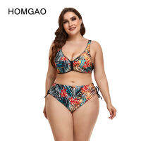 HOMGAO Vintage Print Bikinis Drawstring High Waist Two Piece Swimsuits Women Bathing Suits Swimwear 2022 New 2XL 3XL 4XL 5XL