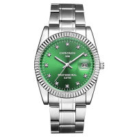 CHRONOS Man Waterproof Quart Watch with Date og Business Watch Male Stainless Steel Rhinestone Watch Green Blue Dial