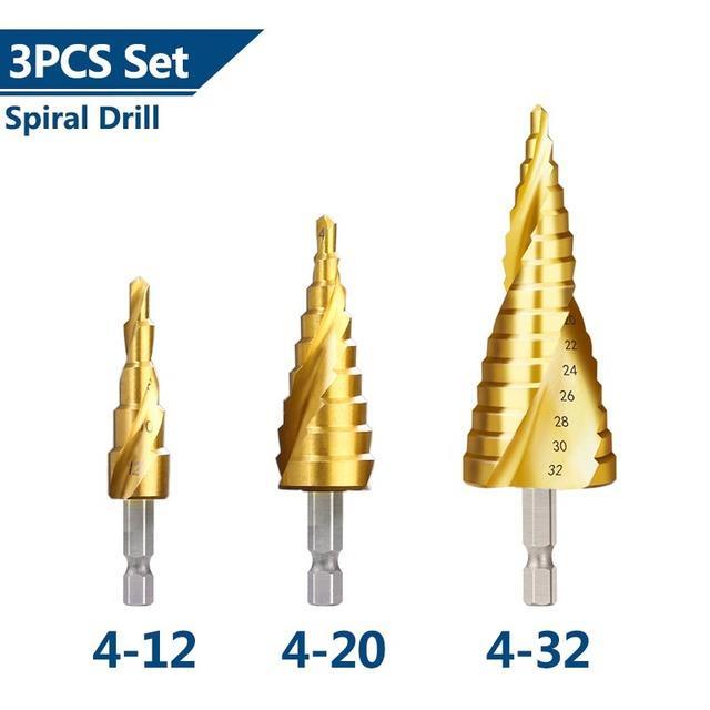 xcan-step-cone-drill-4-12-4-20-4-32-hex-shank-step-drill-bit-titanium-coated-wood-metal-hole-cutter-hss-drilling-tools
