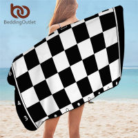 BeddingOutlet Chess Board Bath Towel Games Microfiber Beach Towel Black and White Picnic Mat 75x150cm Squares Teen Thin Blanket