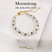 ข้อมือแฟชั่นหินแท้มูนสโตน(Moonstone) สายปรับรูดฟรีไซต์​ ชุบทอง18K​